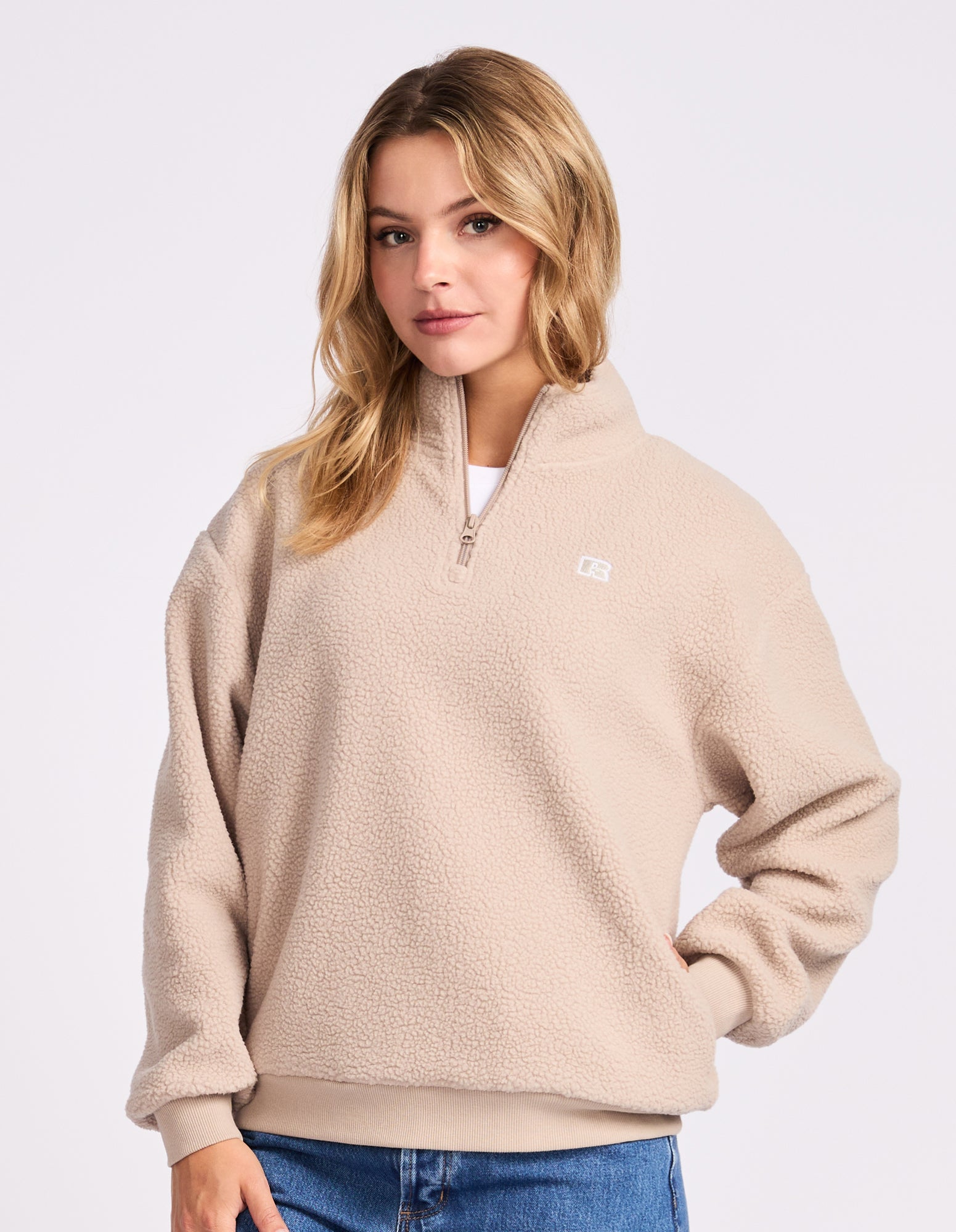 R Logo Sherpa Quarter Zip - Biscuit
