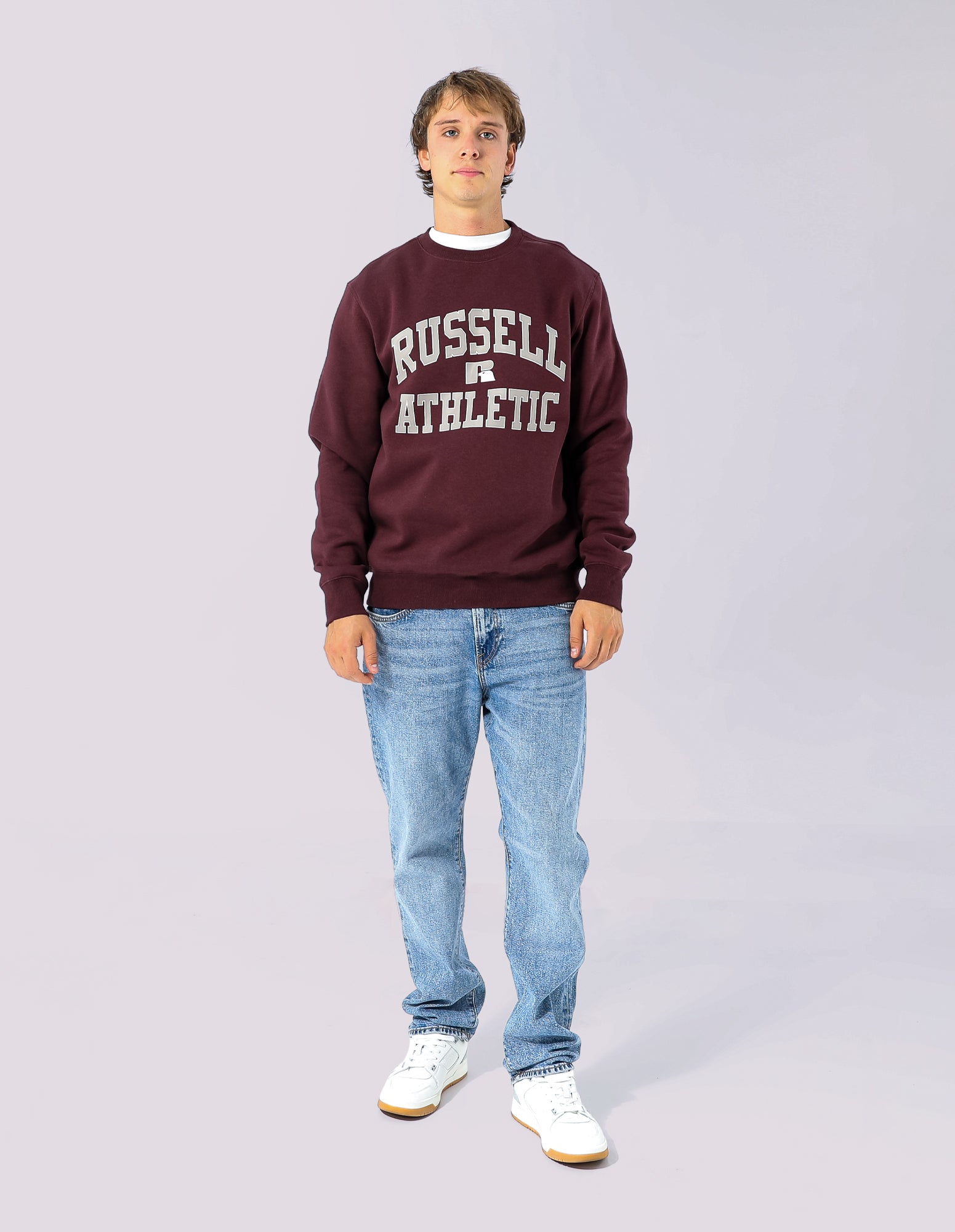 Russell Athletic Australia Mens Eagle Arch Crew - Plum Wine True Since 1902