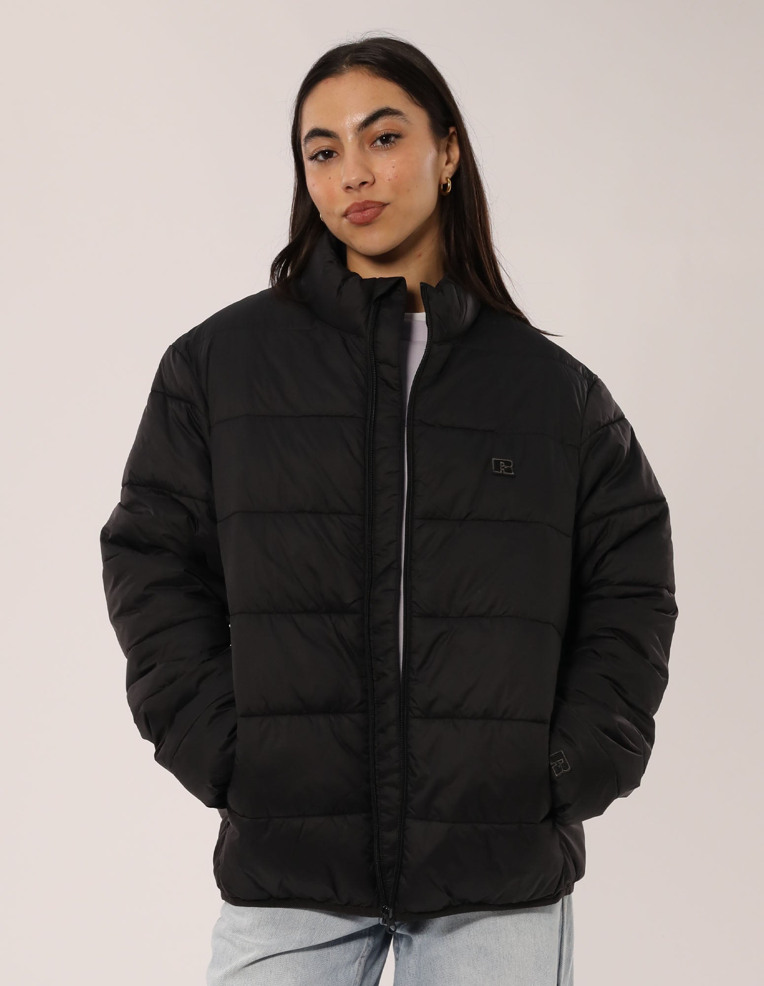 Russell Athletic Australia R Logo Lightweight Packable Puffer Jacket - Black True Since 1902
