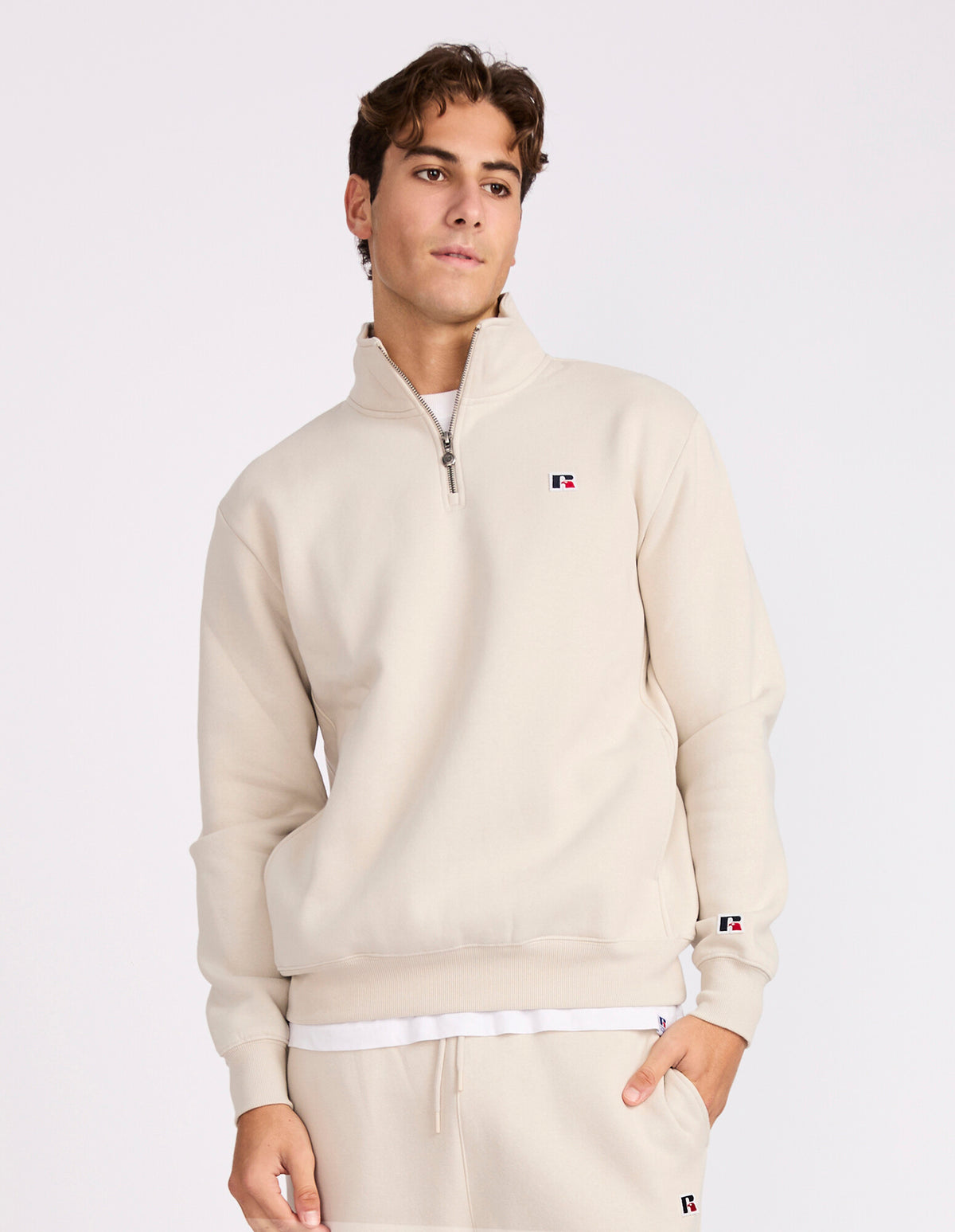 Russell Athletic Australia R Logo Men's Quarter Zip - Stone True Since 1902