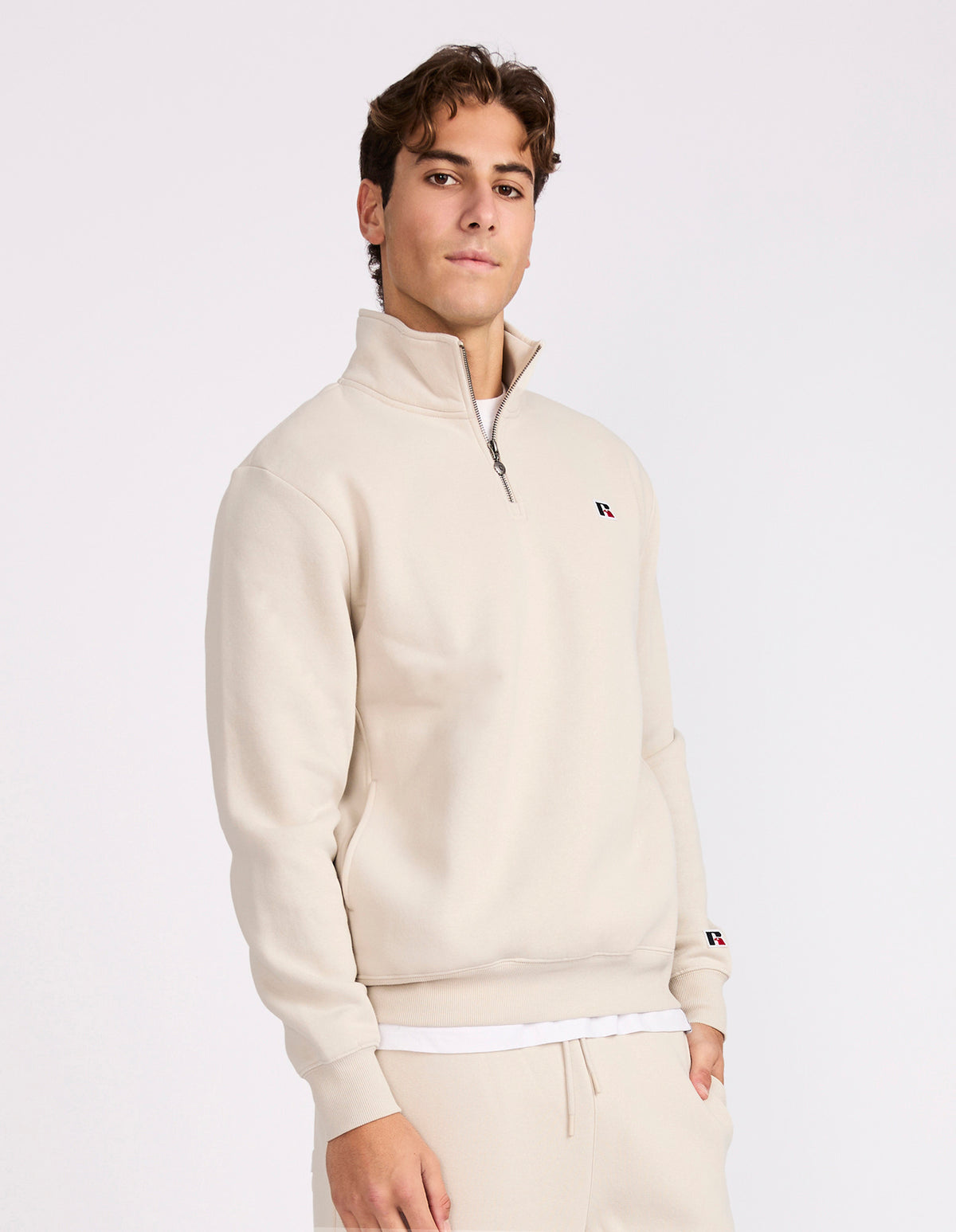 Russell Athletic Australia R Logo Men's Quarter Zip - Stone True Since 1902