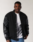 Men's R Logo Melton Varsity Jacket - Black
