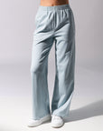 Russell Athletic Australia Women's Manhattan R Logo Wide Leg Track Pants- Chambray True Since 1902