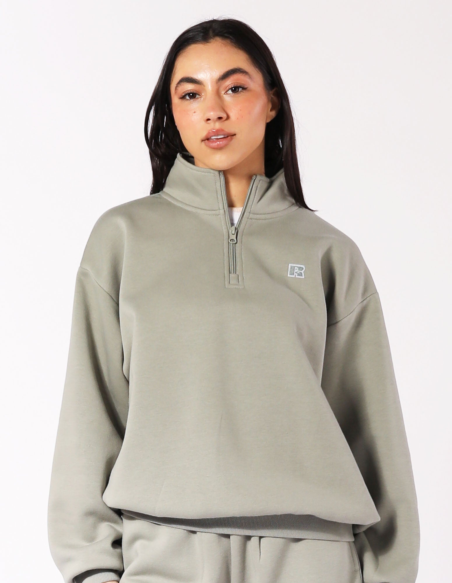 Russell Athletic Australia Women's R Logo Quarter Zip Fleece - Shadow True Since 1902