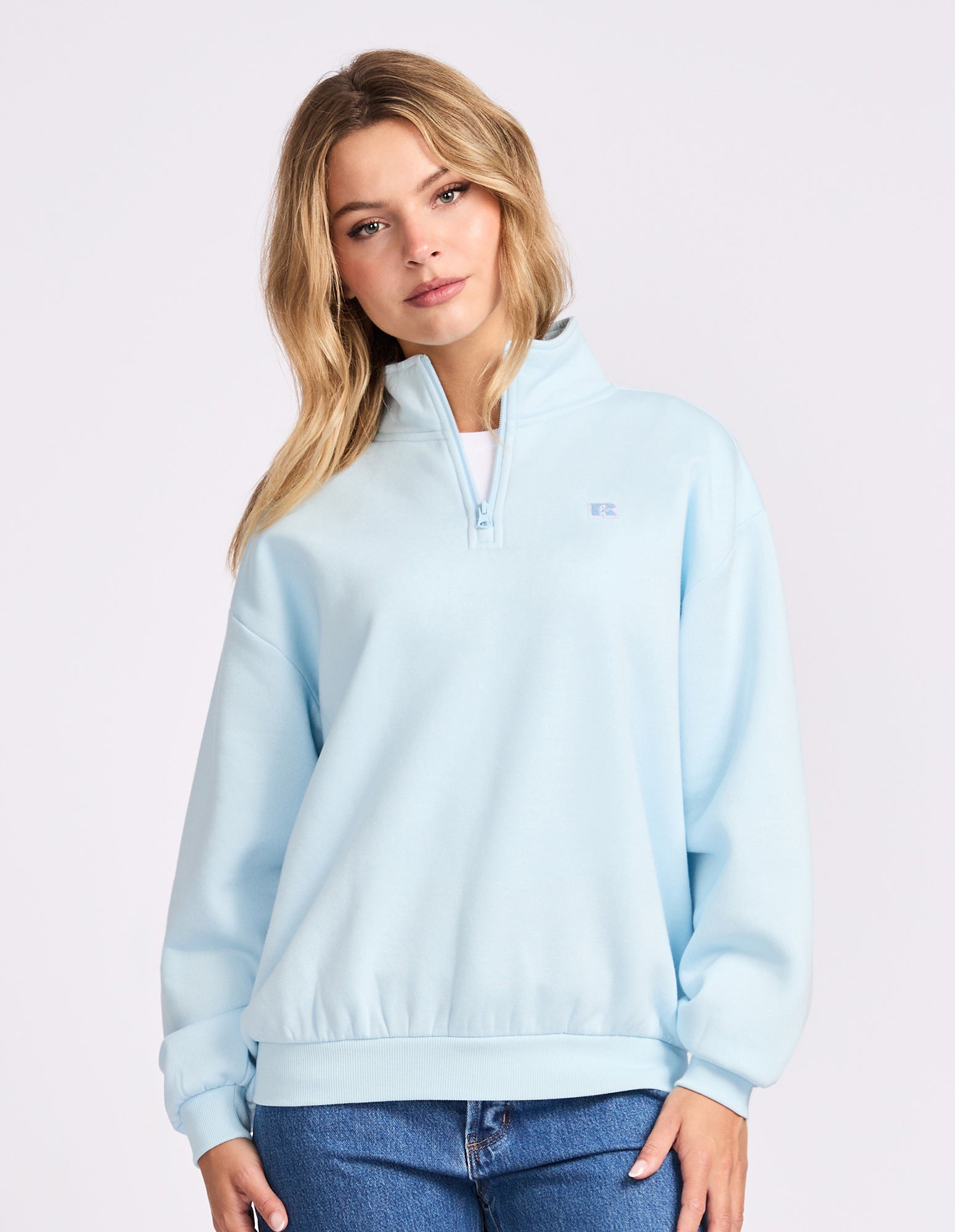 Womens R Logo Quarter Zip - Blue Breeze