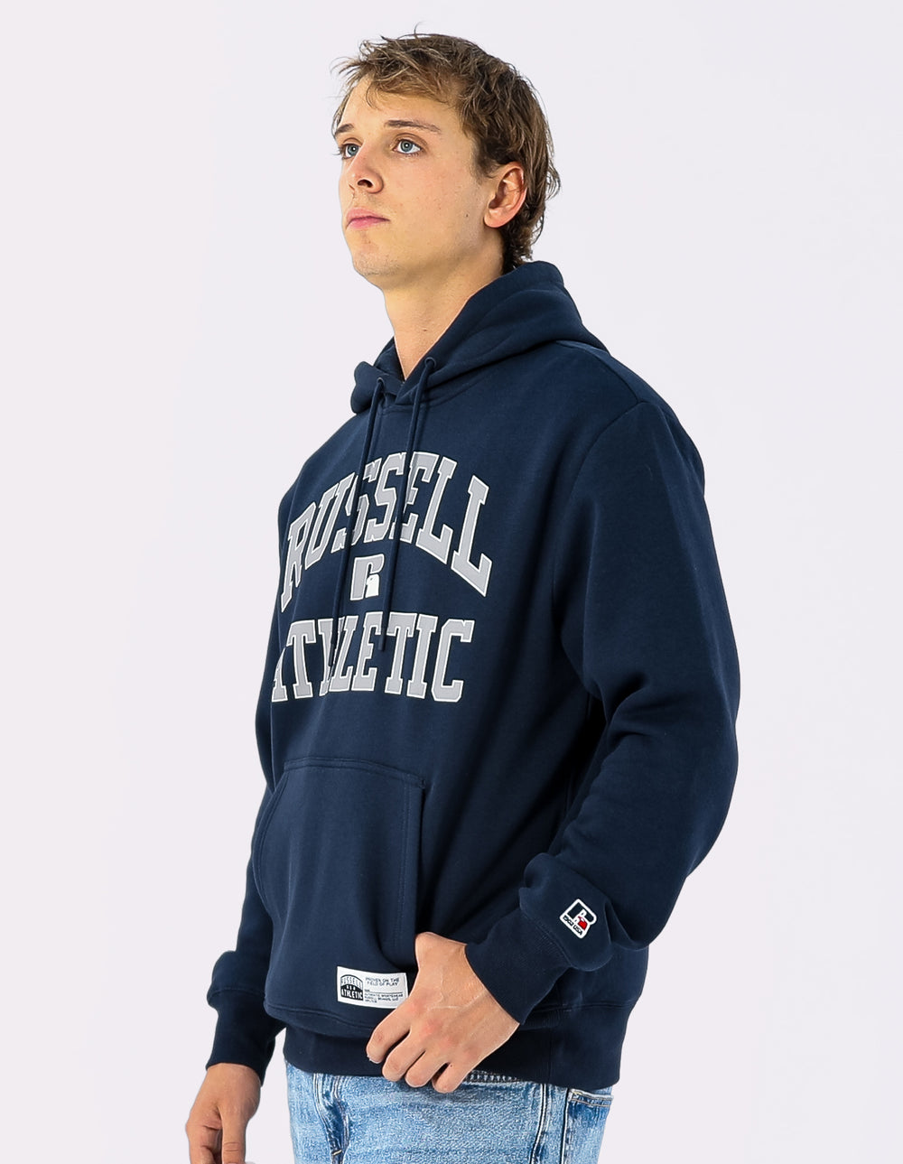 Russell Athletic Australia Mens Eagle Arch Two Tone Hoodie - Michigan Navy True Since 1902