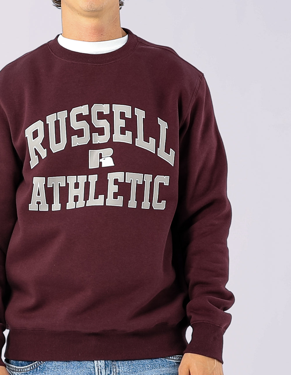 Russell Athletic Australia Mens Eagle Arch Crew - Plum Wine True Since 1902