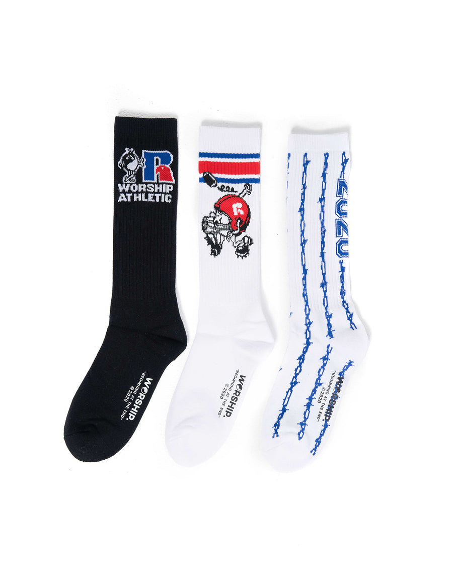 Men's Team Spirit 3 Pack Socks - Black, White, Levitation Blue