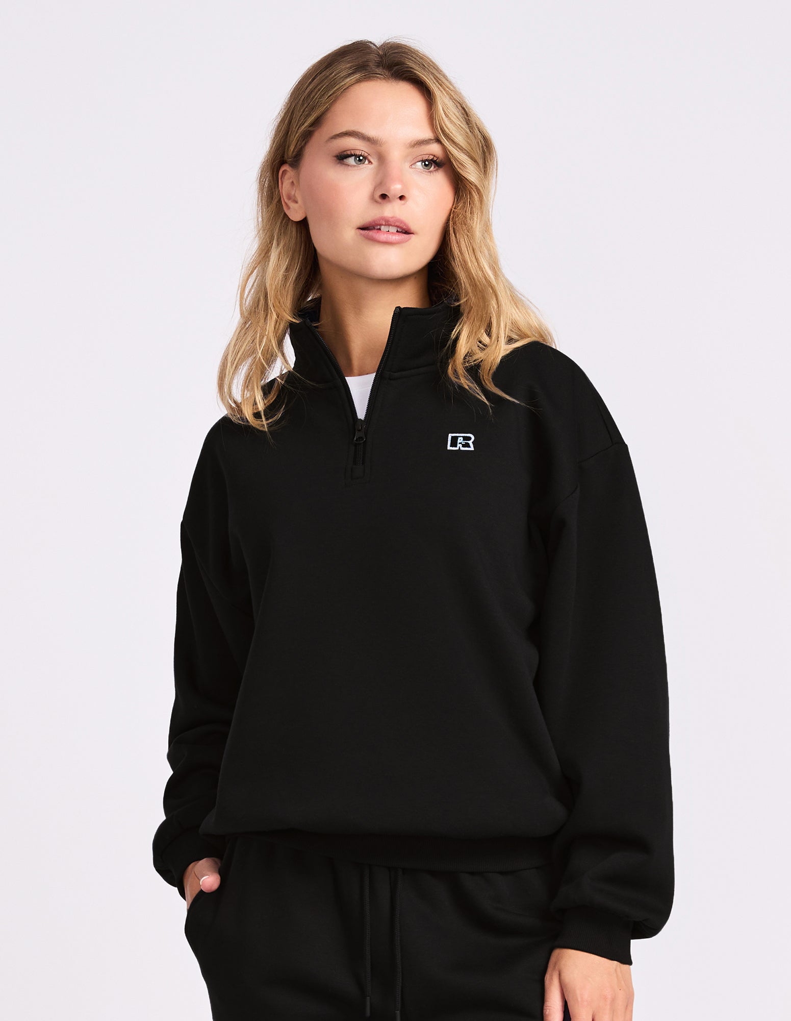 R Logo Women's Quarter Zip - Black