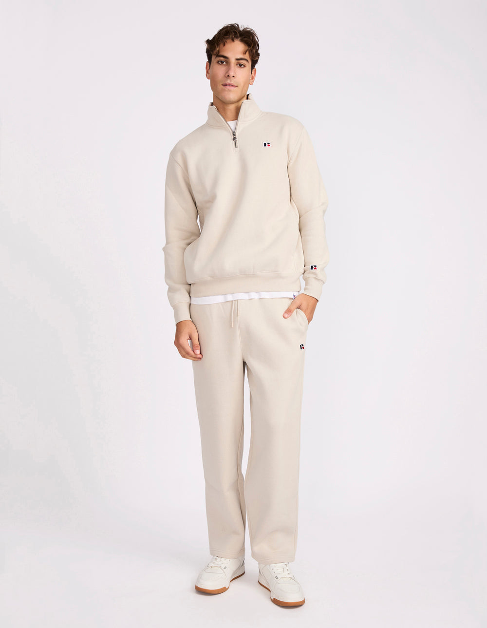 R Logo Straight Leg Mens Track Pants - Stone