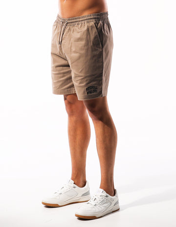 Russell Athletic Australia Men's Vintage Arch Embroidered Canvas Short - Tannin True Since 1902