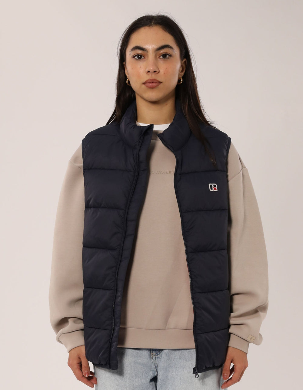 Russell Athletic Australia Unisex R Logo Lightweight Packable Puffer Vest - Michigan Navy True Since 1902