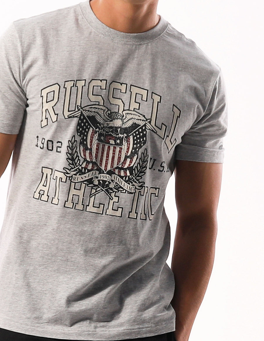 Russell Athletic Australia Men's Eagle Shield Slouch Tee - Grey Marle True Since 1902