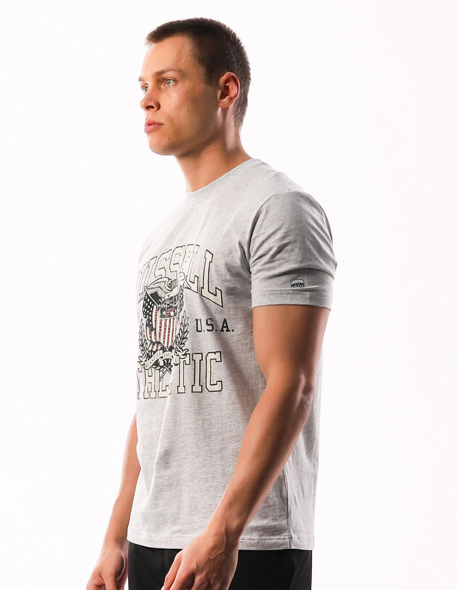 Russell Athletic Australia Men's Eagle Shield Slouch Tee - Grey Marle True Since 1902