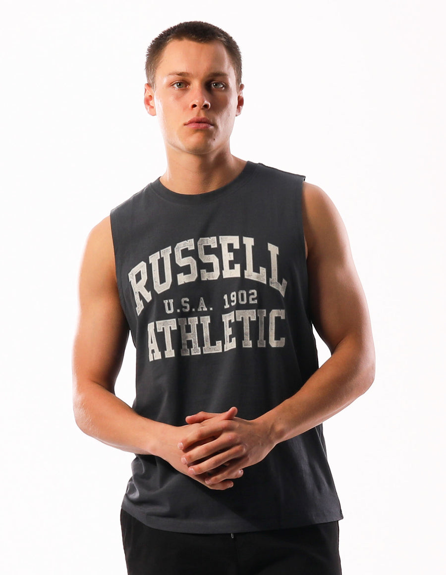 Russell Athletic Australia Men's Distressed Arch Muscle Tank - Charcoal True Since 1902