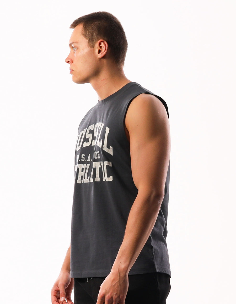 Russell Athletic Australia Men's Distressed Arch Muscle Tank - Charcoal True Since 1902