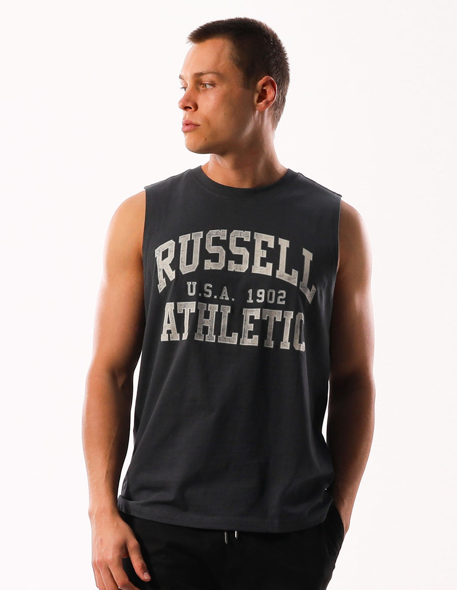 Russell Athletic Australia Men's Distressed Arch Muscle Tank - Charcoal True Since 1902