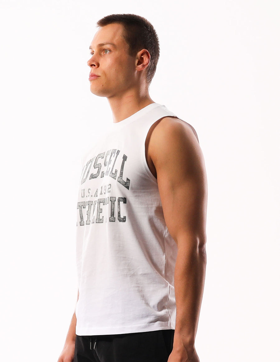 Russell Athletic Australia Men's Distressed Arch Muscle Tank - White True Since 1902