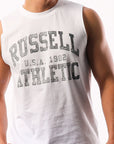 Russell Athletic Australia Men's Distressed Arch Muscle Tank - White True Since 1902