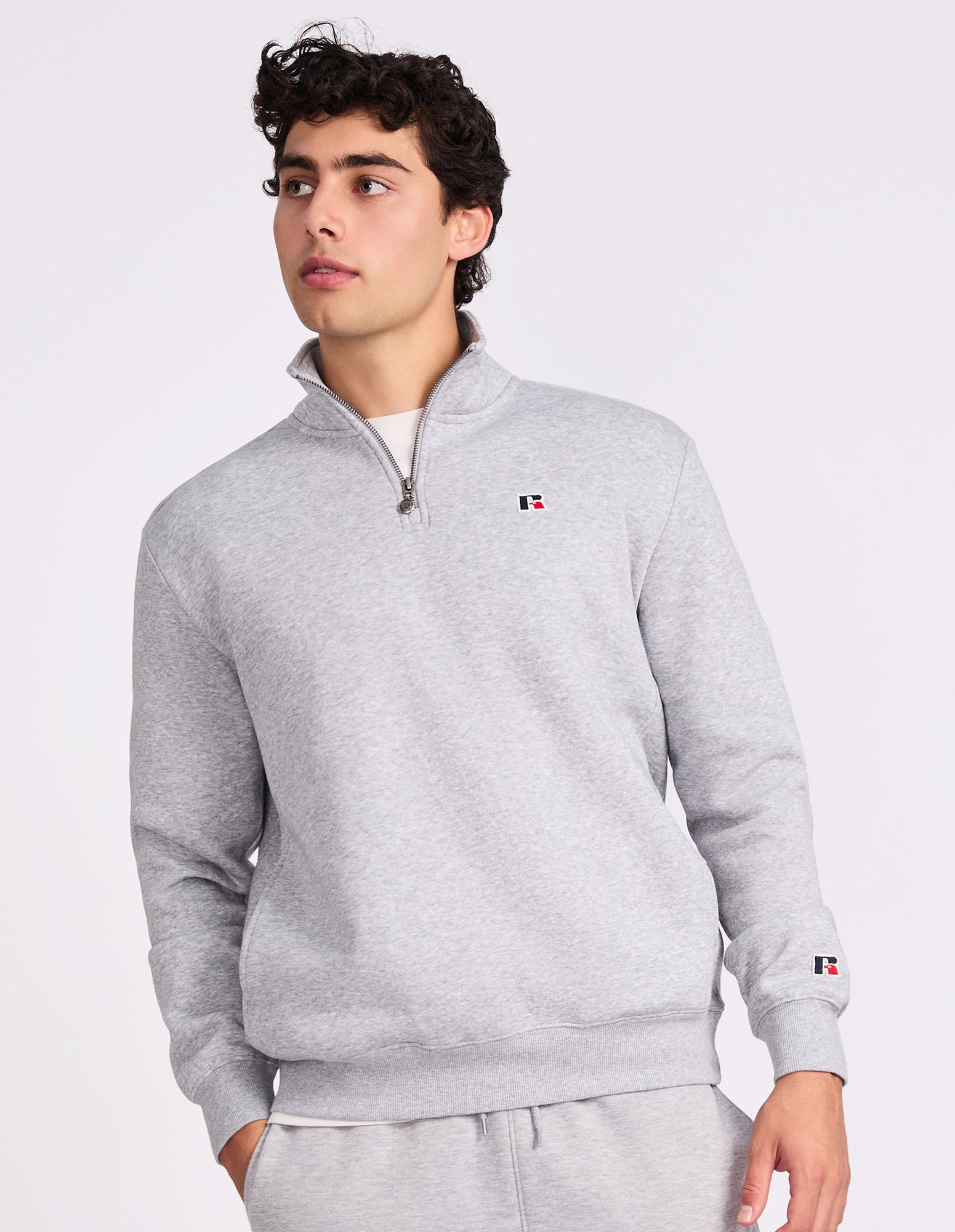 R Logo Men's Quarter Zip - Grey Marle