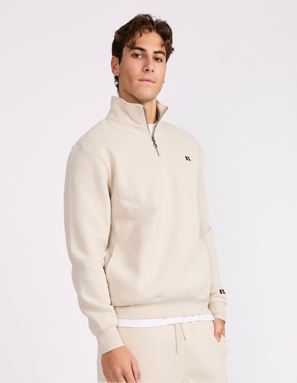 Russell Athletic Australia R Logo Men's Quarter Zip - Stone True Since 1902