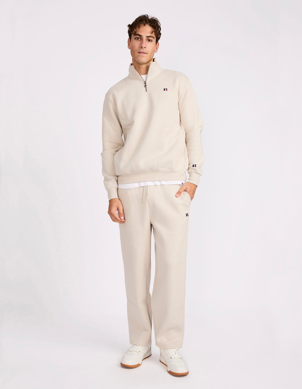 Russell Athletic Australia R Logo Men's Quarter Zip - Stone True Since 1902