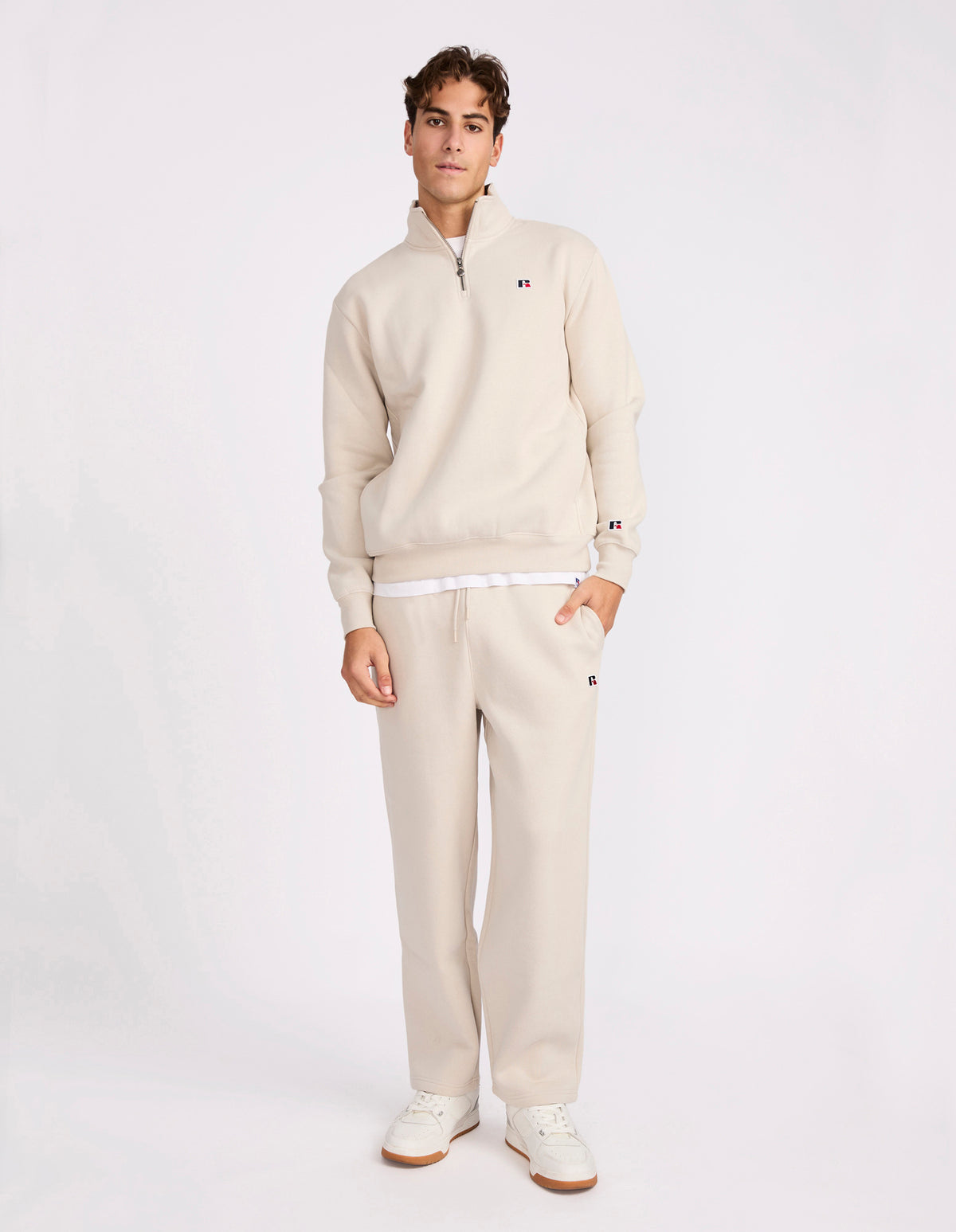 Russell Athletic Australia R Logo Men's Quarter Zip - Stone True Since 1902