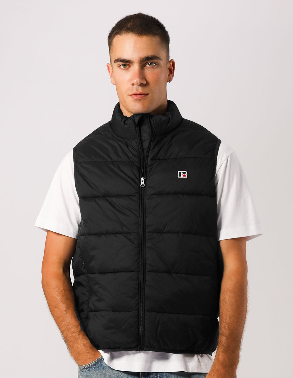 Russell Athletic Australia R Logo Lightweight Packable Puffer Vest - Black True Since 1902