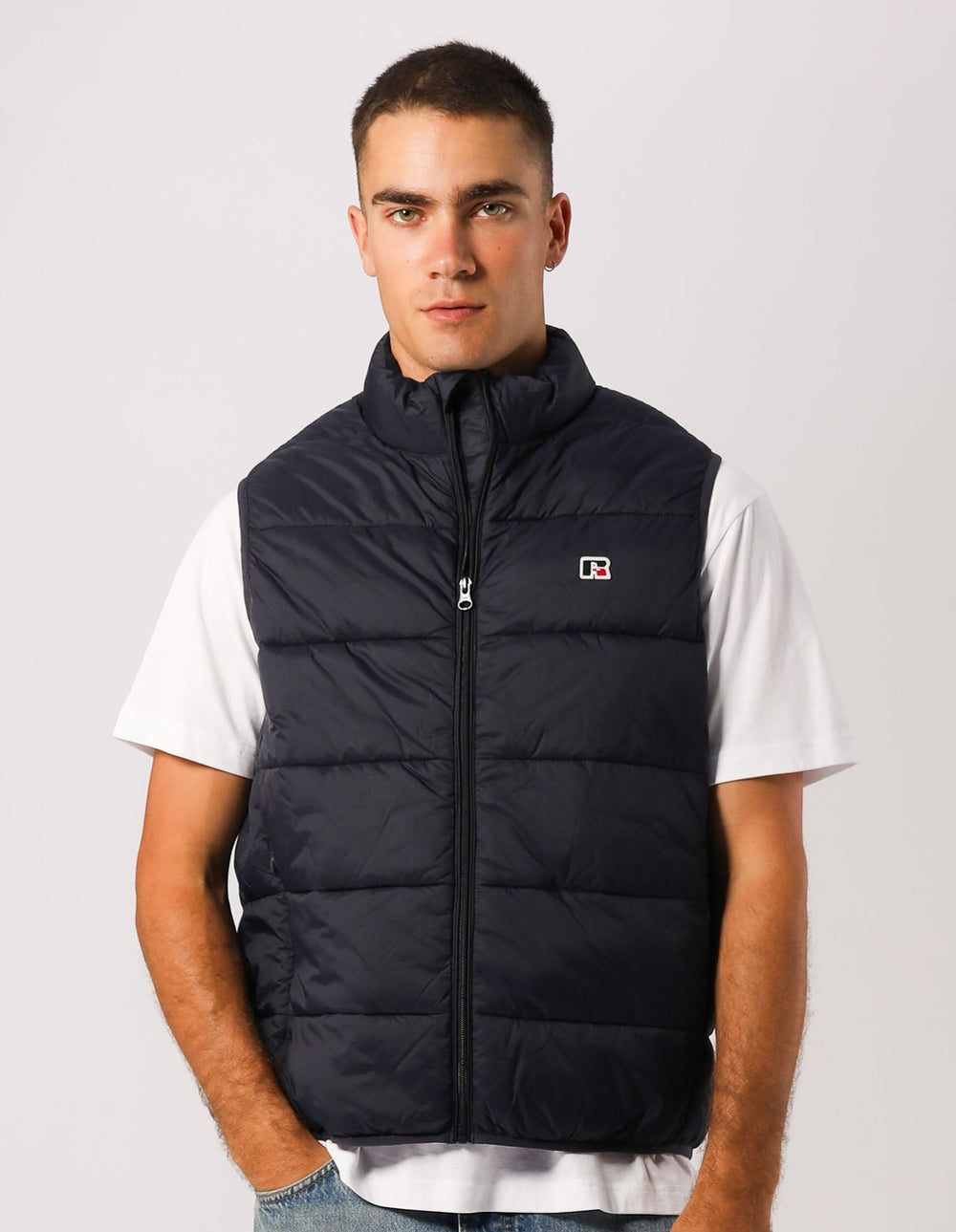 Russell Athletic Australia Unisex R Logo Lightweight Packable Puffer Vest - Michigan Navy True Since 1902
