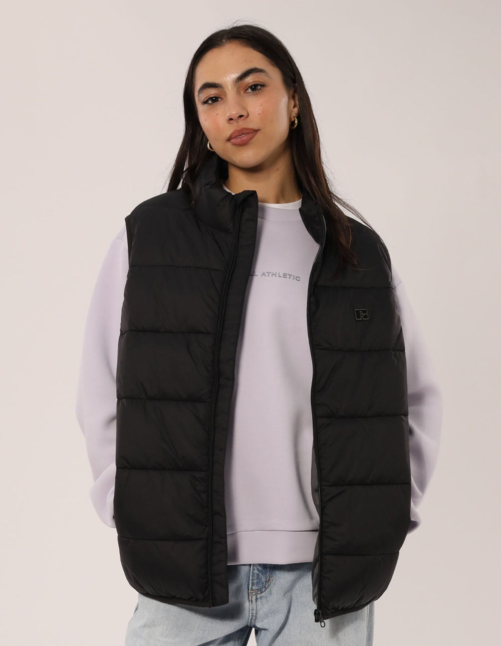 Russell Athletic Australia R Logo Lightweight Packable Puffer Vest - Black True Since 1902