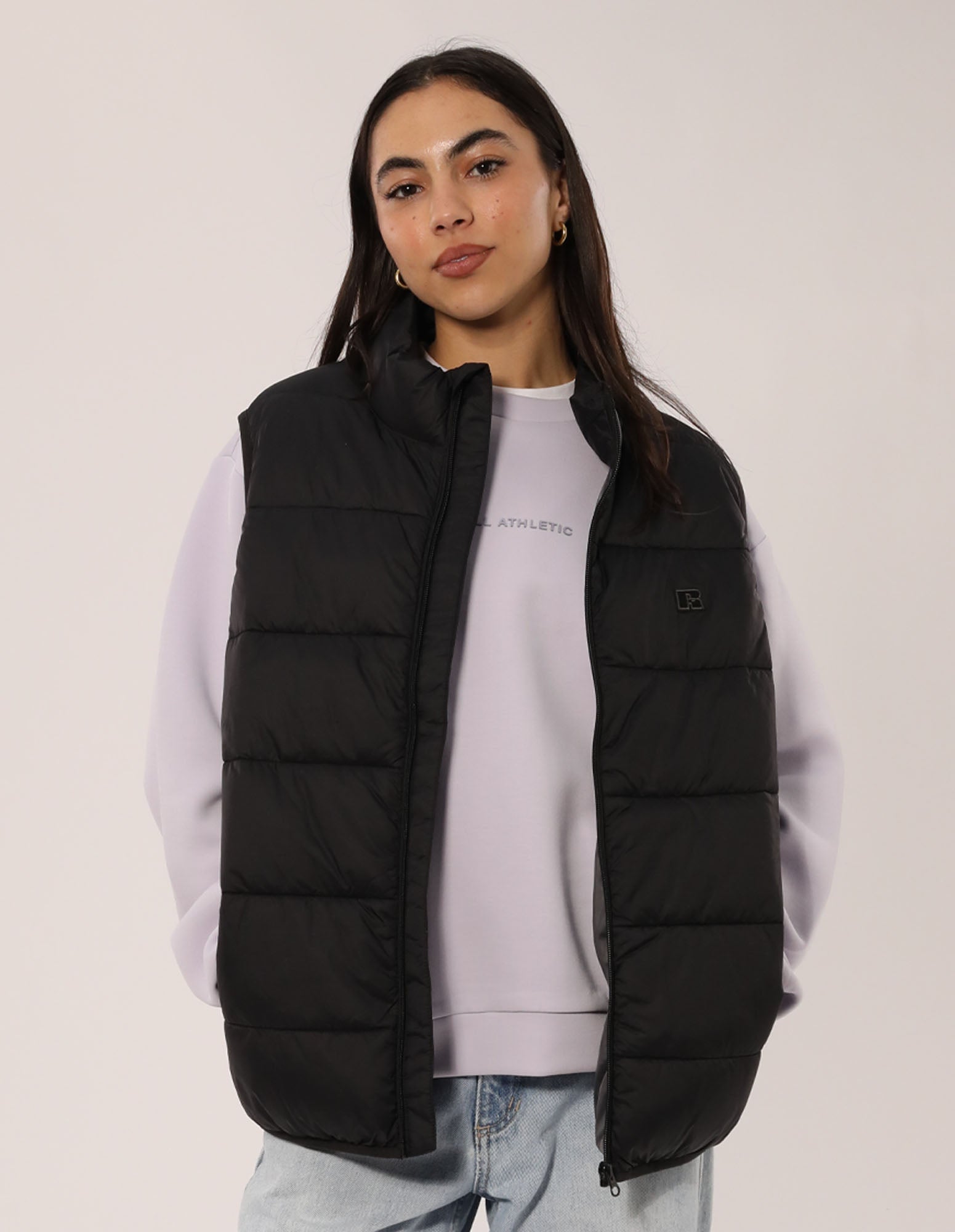 Russell Athletic Australia R Logo Lightweight Packable Puffer Vest - Black True Since 1902