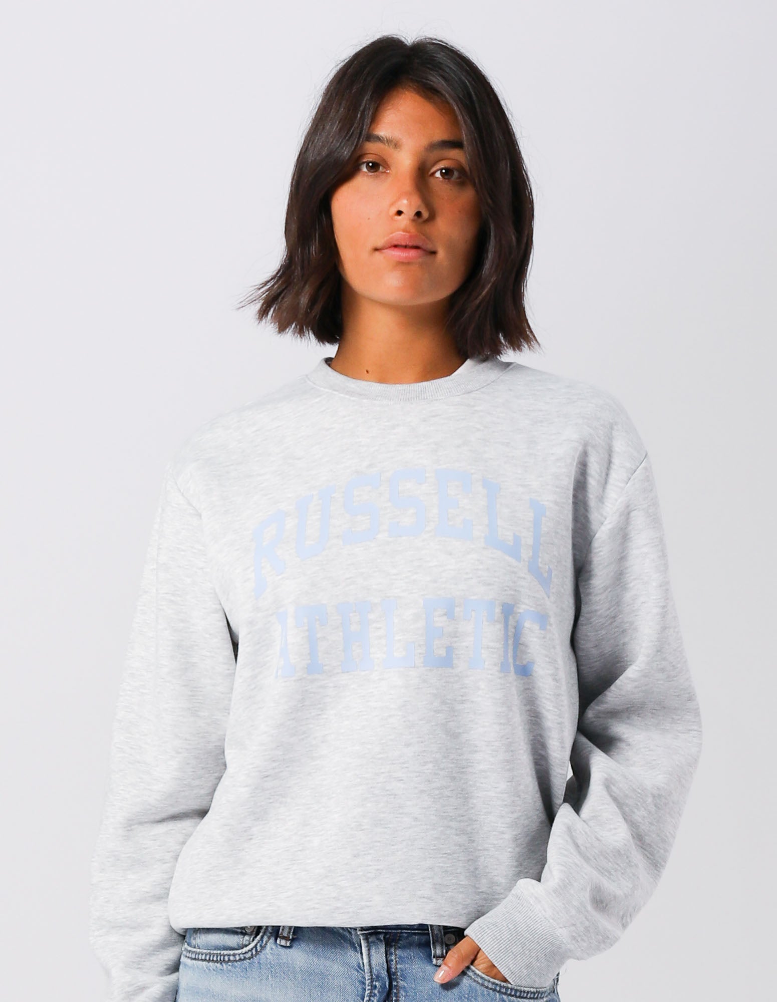 Russell Athletic Australia Womens Arch Logo Crew - Light Marle True Since 1902