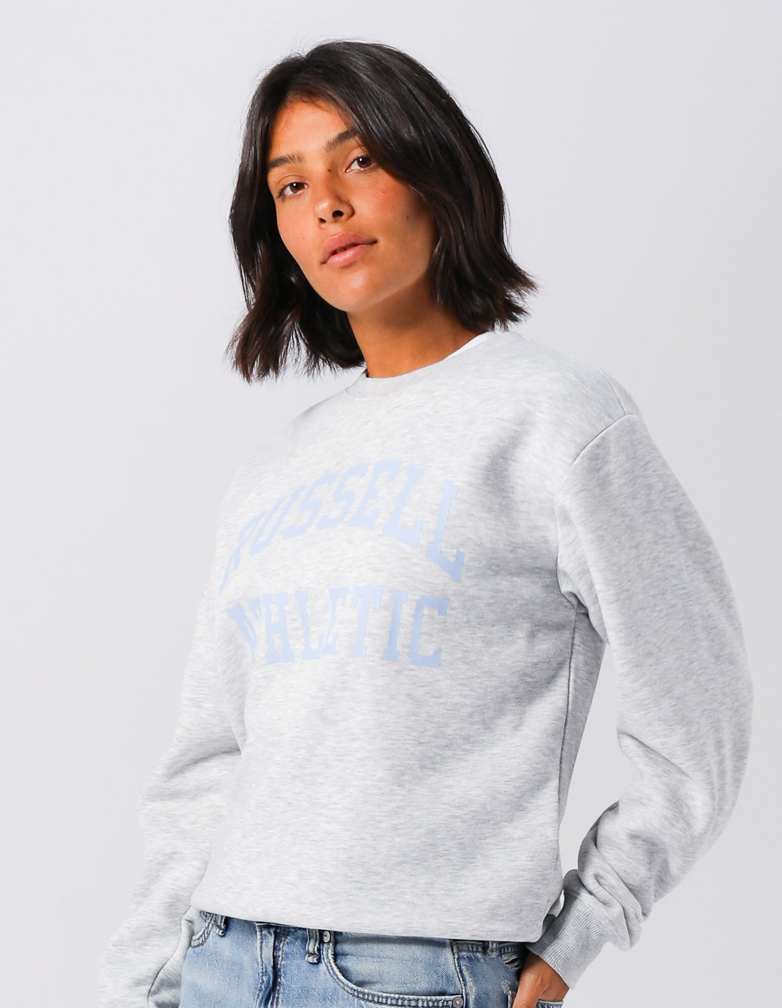 Russell Athletic Australia Womens Arch Logo Crew - Light Marle True Since 1902