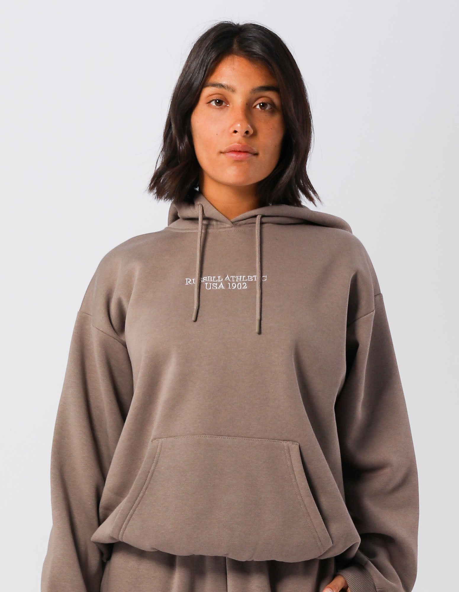 Russell Athletic Australia Womens USA 1902 Hoodie - Mocha True Since 1902