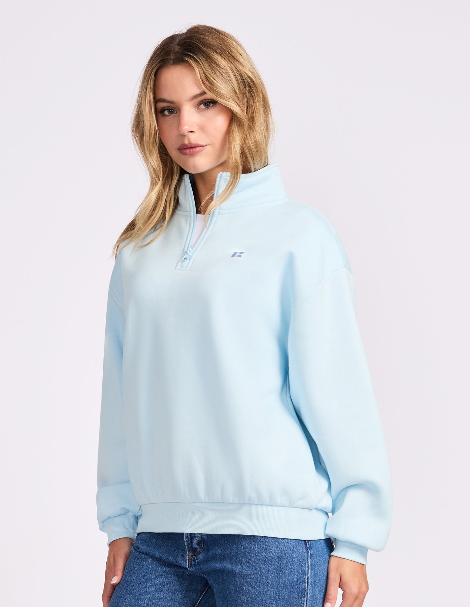 Womens R Logo Quarter Zip - Blue Breeze