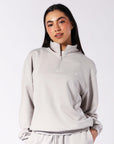 Russell Athletic Australia Women's R Logo Terry Quarter Zip - Antarctica White True Since 1902