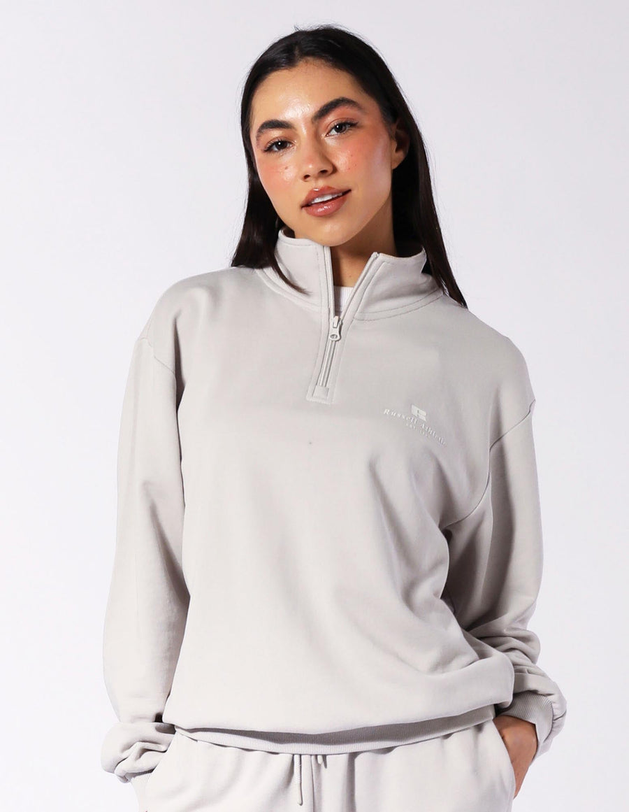 Russell Athletic Australia Women's R Logo Terry Quarter Zip - Antarctica White True Since 1902