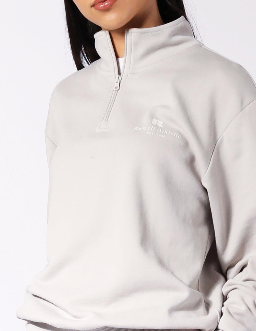 Russell Athletic Australia Women's R Logo Terry Quarter Zip - Antarctica White True Since 1902