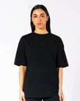 Russell Athletic Australia Women's Oversized Tonal Logo  Black Tee | Russell Athletic True Since 1902